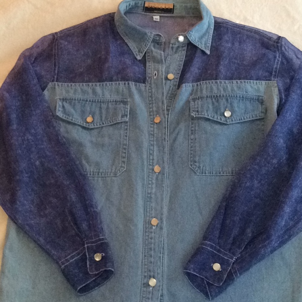 Denim and Sheer Chiffon Western Shirt Vintage 80